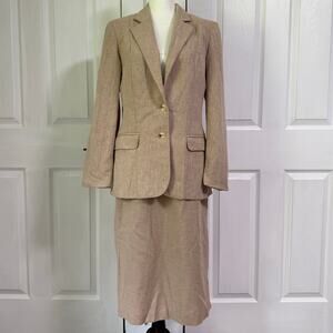 Lorch Women's Tan Beige Flax Blend Two Piece Set Size 14 Jacket Skirt 12